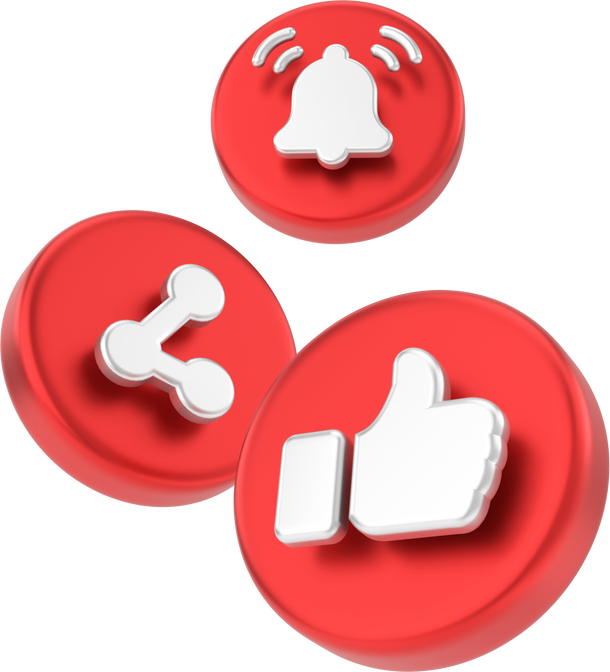 Like share and subscribe icons. 3D icon.